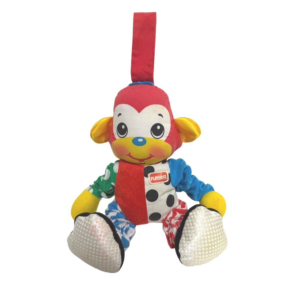 Vintage 1996 Playskool Monkey Plush Multi-Sensory Touch N Tug Colorful 14"
